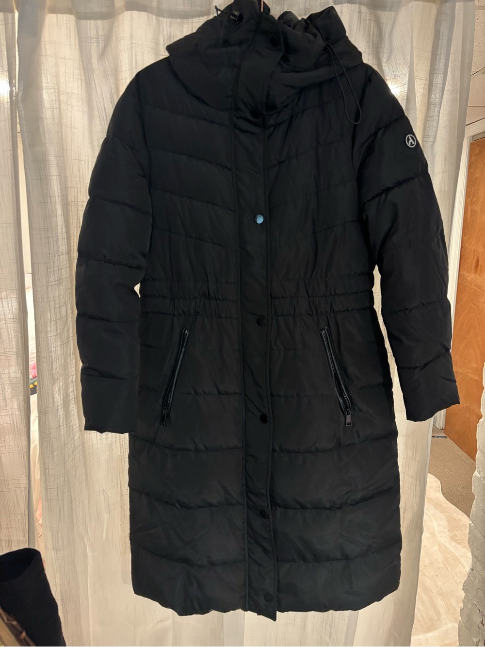 Black full length puffer coach